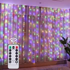 Новогодняя RGB Гирлянда-занавеска, лампа для свадьбы, Рождества, гирлянда, светодиодная гирлянда, украшение для спальни, шторы для дома, сказочные огни