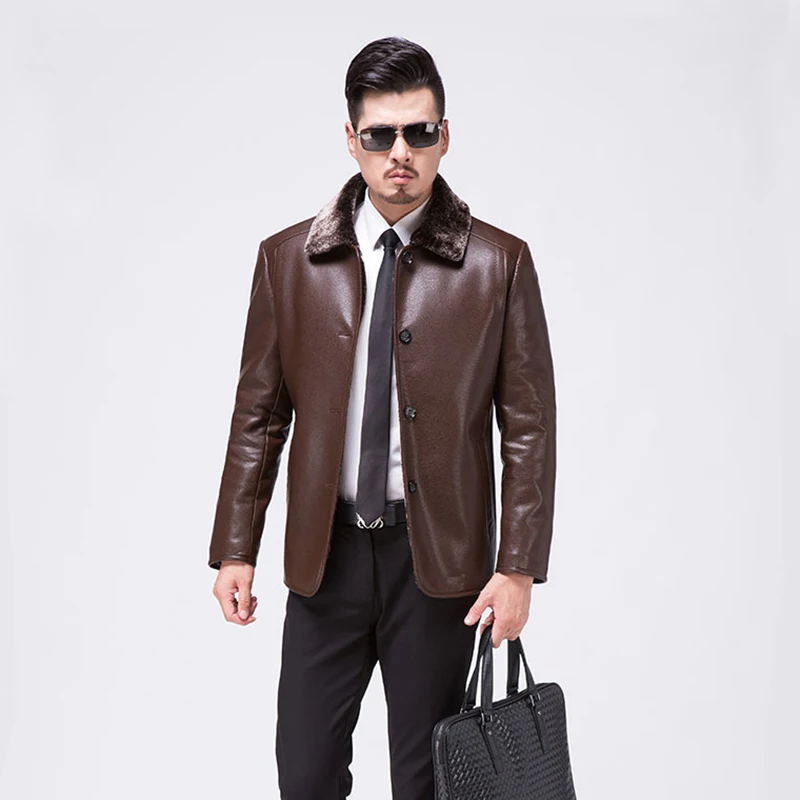 

New Fashion PU Leather Men Black Brown Solid Mens Faux Fur Coat Slim Fit Youth Motorcycle Suede Jacket Male YYJ0050
