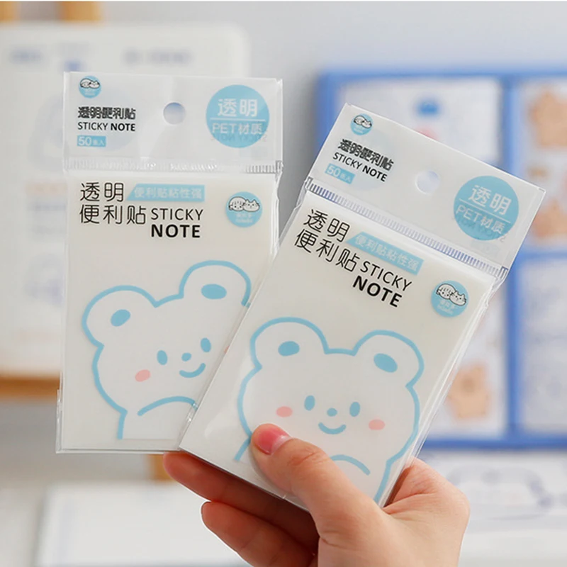 

50 Sheets Of Cute Bear Transparent Notes Notepad Diary Fixed Sheet Scrapbook Decoration Card School Stationery