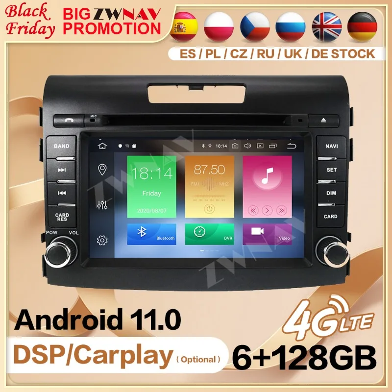 

6+128G Carplay 2 Din Radio Receiver For Honda CRV 2012 2013 2014 2015 2016 Android Player Video GPS Head Unit Auto Audio Stereo