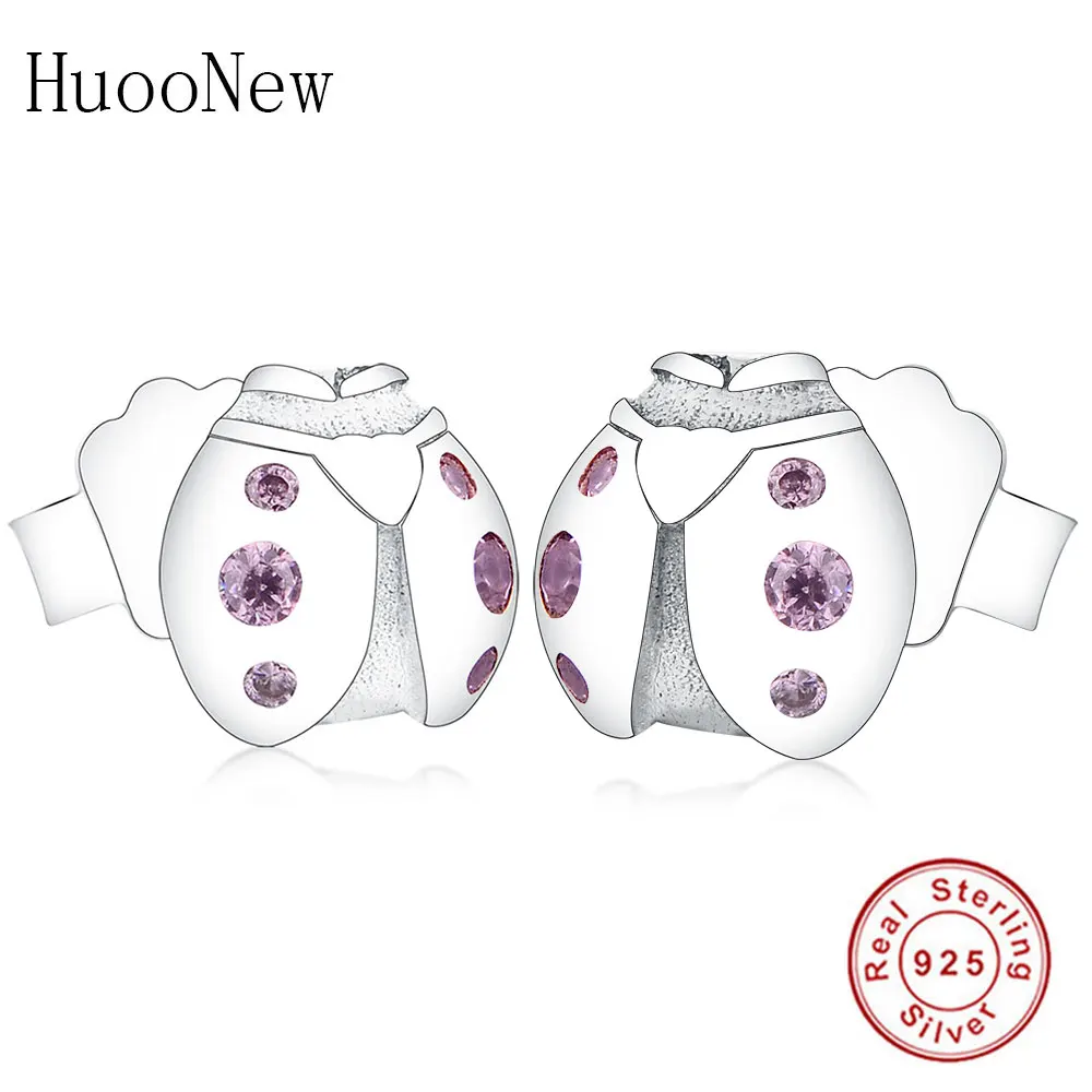 Серьги гвоздики из стерлингового серебра 925 пробы с изображением животных божьей