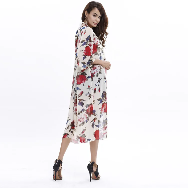 

Sukibandra 2018 Floral Long Boho Bohemian Beach Kimono Cover Up Women Blouses Vintage Chiffon Summer Loose Ladies Casual Tops