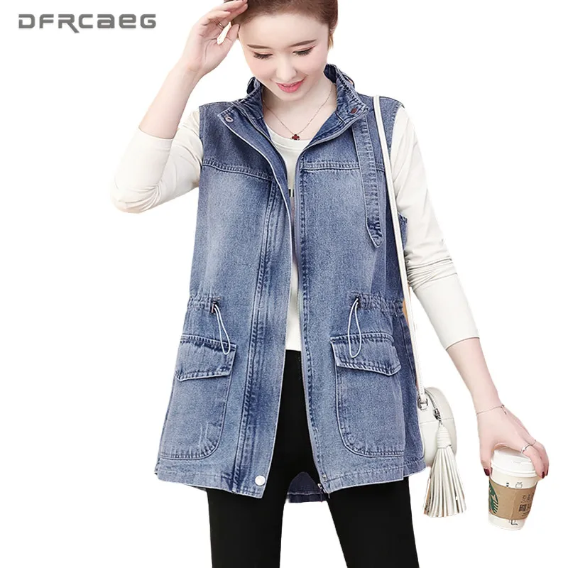 Жилет джинсовый размера плюс женский в стиле ретро потертый жилет без рукавов