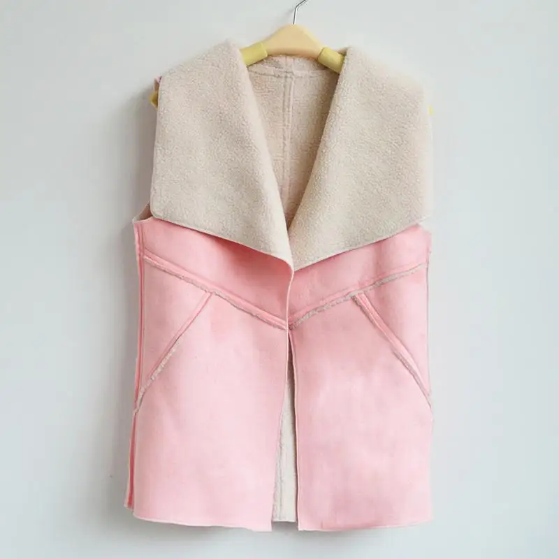 

Vintage Autumn Women's Suede Warm Winter Fleece Lapel Collar Vest Jacket Sleeveless Slim New Coat Vest Fashion Clothing