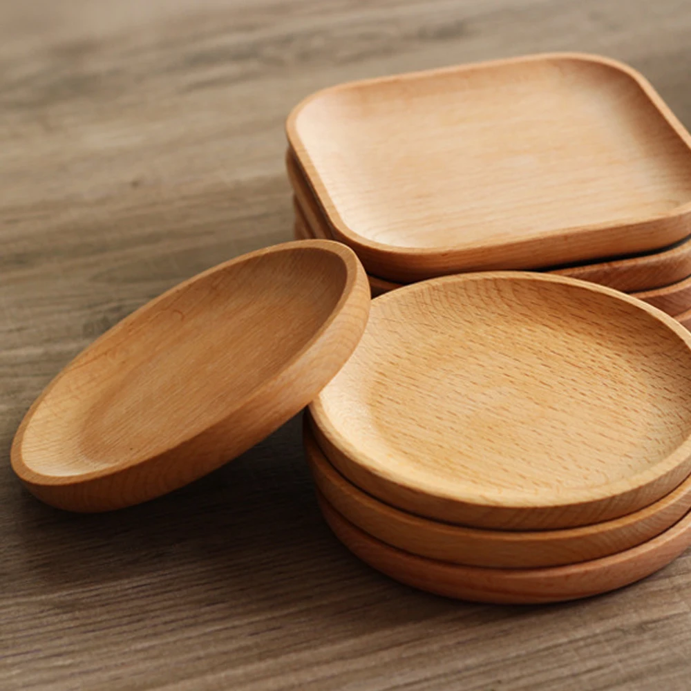 

Деревянная сервировочная тарелка, квадратный круглый поднос, деревянные миски, прямоугольная тарелка для еды, фруктов, десертов, тортов, ко...