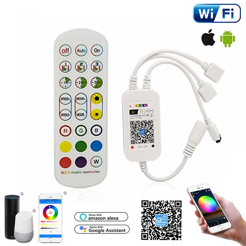 New WiFi Controller DC 5V 12V 24V 24key IR Remote Single/Double Outdoor RGB Controller , Smart WiFi App Control For RGB Strip