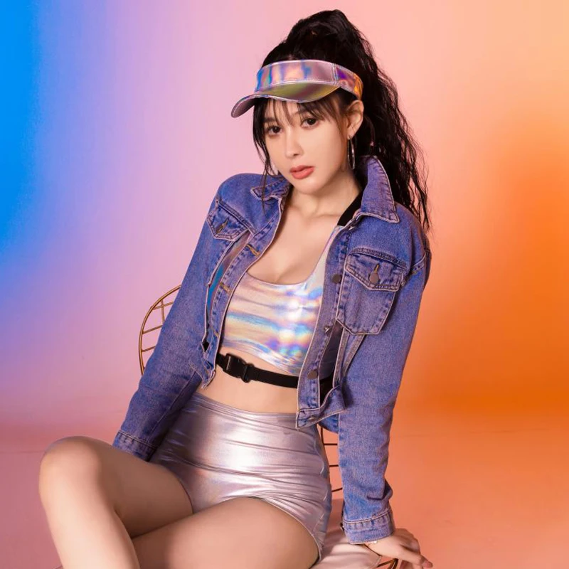 Костюмы для джазовых танцев женский розовый костюм чарлидинга с лазерной майкой