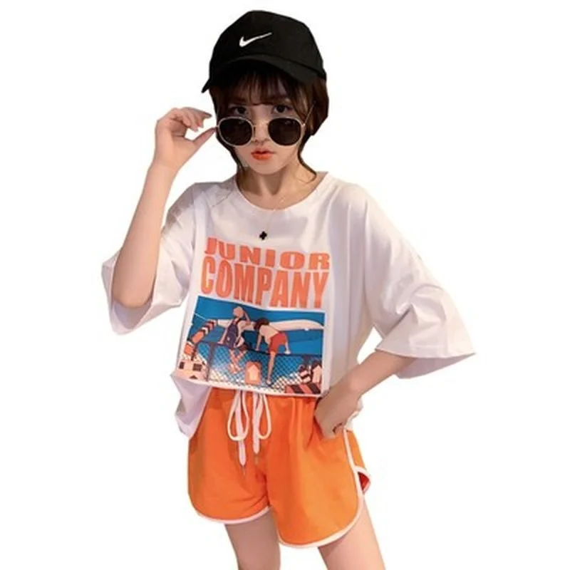 

Girls' print shirts, children's clothing, summer children's cotton fashion, big children's casual short sleeve trend