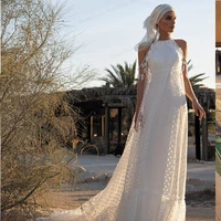boho wedding dress halter unique design bohemian bridal gown sweep train saudi arabic musilim robe de marie custom made elegant