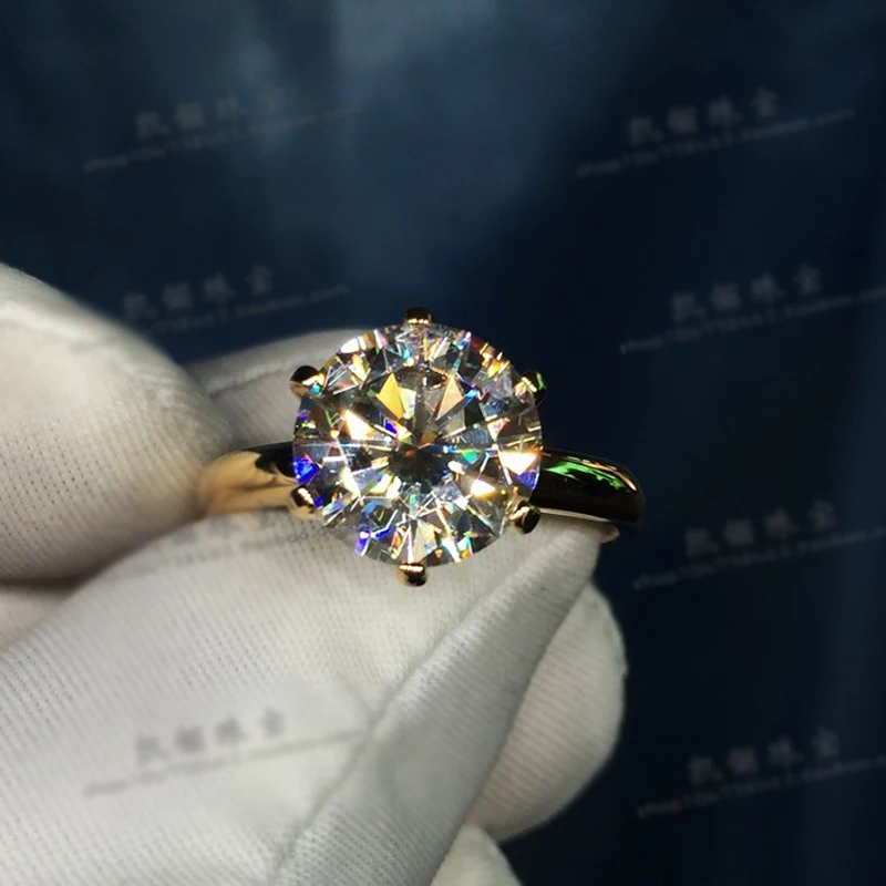

Have LOGO Pure Solid Yellow Gold Ring Luxury Round Solitaire 8mmDiamond Wedding Rings For Women