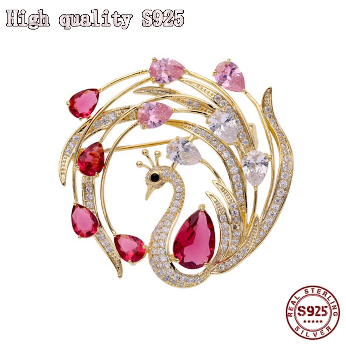 

S925 Silver Jewelry, Fashion Jewelry, High Quality New Brooch, Female High-Grade Peacock Feather Brooch