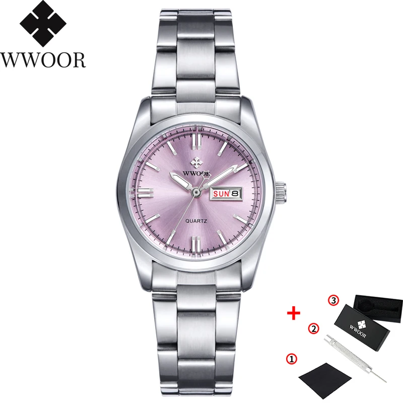Pink WWOOR модные женские туфли часы личность романтический розовый ремешок Для женщин наручные часы женские часы reloj mujer zegarek damski - Цвет: Pink