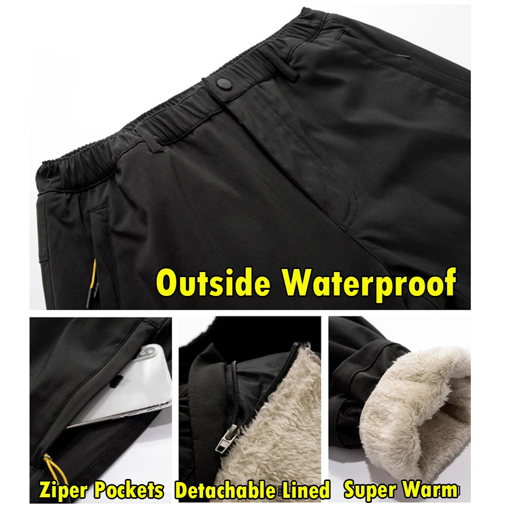 

Mens Outdoor Pants Tactical Waterproof Trousers Autumn Winter Warm Pants Trekking Camping Pants Fur Lined Velvet Inside 4XL