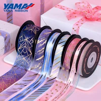 yama 10yardsroll gold foil printed ribbon 9 16 22 38 mm satin organza ribbons for crafts gift packaging diy decoration