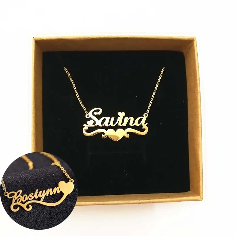 

Heart With Personalized Name Necklace & Pendants For Women Custom Letter Jewelry Stainless Steel Gold Filled Bridesmaid Gifts