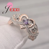 new fashion 925 sterling silver rose heart shape big crystal ring for women aaa cz zircon rings jewelry wholesale