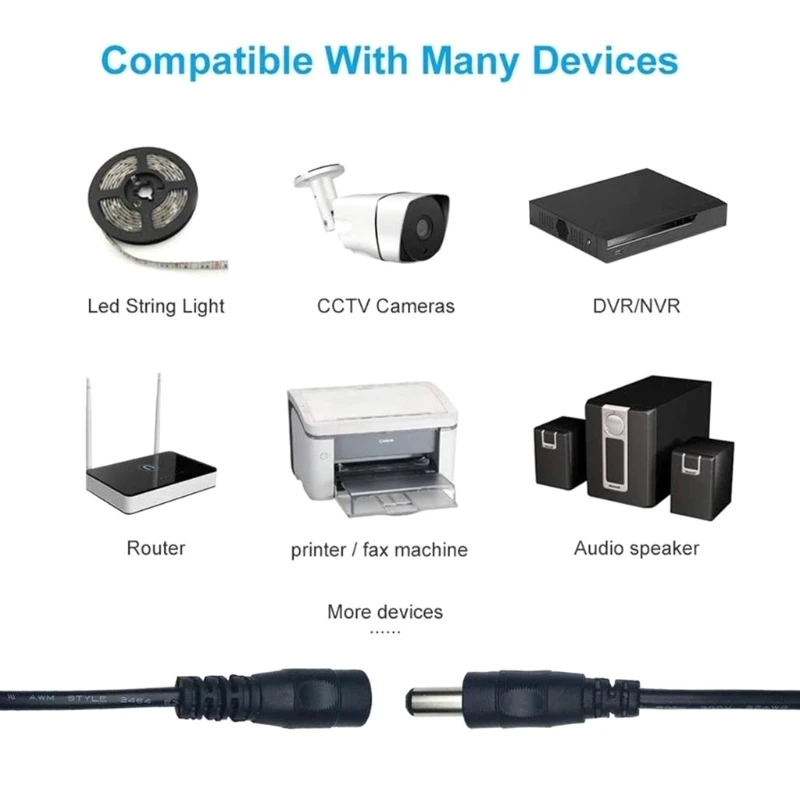 

5.5mm x 2.1mm Extension Cord DC 12v Male to Female Plug Power Supply Adapter for Camera Surveillance LED Strip Car
