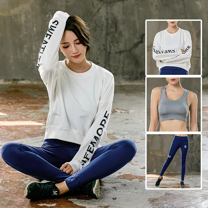 Женский комплект для йоги свитшот с быстросохнущим длинным рукавом и штаны