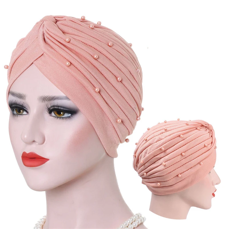 Мусульманский женский платок на голову мягкий хлопчатобумажный тюрбан с бисером