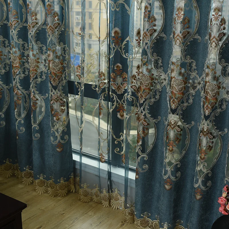 Новая европейская штора из синели для спальни стикер с вышивкой занавеска