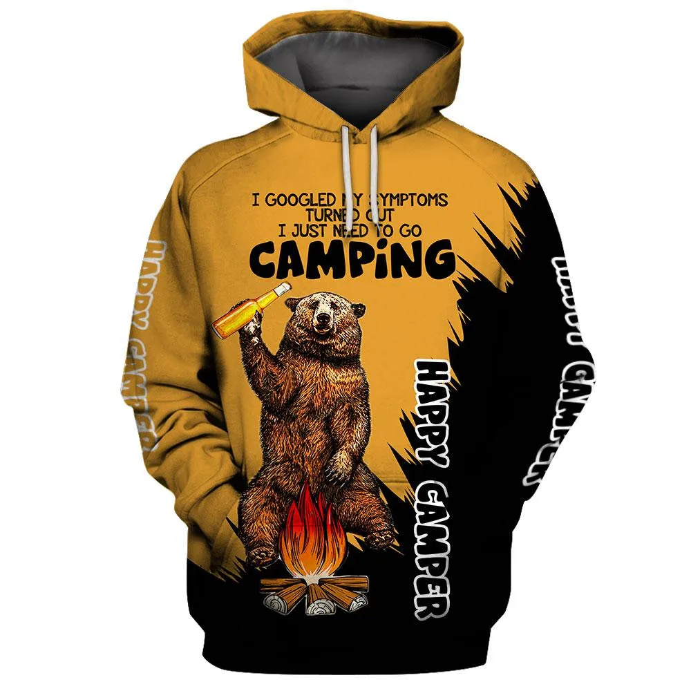 

CLOOCL Happy Camper Hoodie 3D Graphic Bear I Just Need To Go Camping Hoodies Splicing Casual Pullover Sportswear Men Clothing