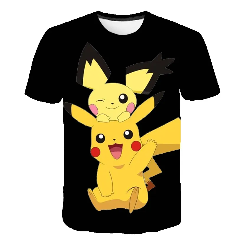

2021 New Pikachu 3D Printed T Shirt Pokemon Children's Animation Harajuku Fashion Short-Sleeved Casual Tshirt Kid's Tops Tees