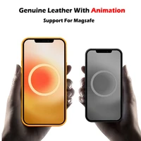 genuine leather case with animation pop up window for iphone 12 pro max mini magnetic case for magsafe phone protective cover