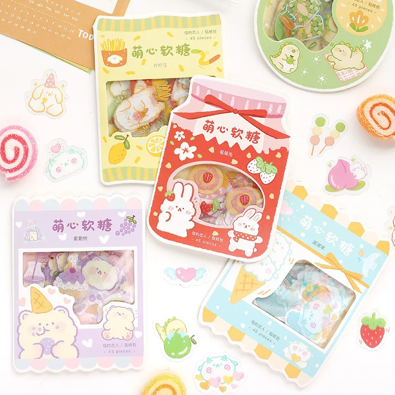 

45pcs PVC Kawaii Cute Stickers Korean Stationery Cartoon stickers Bullet Journaling decoration Diary Album Stickers