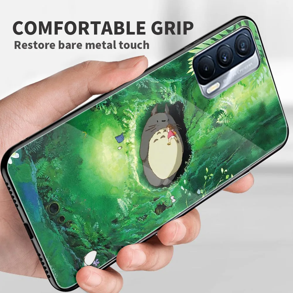 anime totoro ghibli art tempered glass cover for realme 7 7i xt c3 6 5 pro for oppo a9 2020 a52 find x2 lite phone case free global shipping