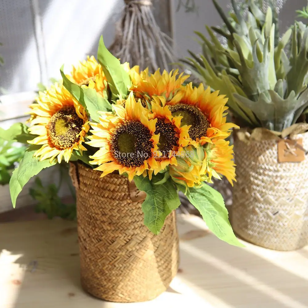 

Home Decoration Fake Flowers Sunflower Bunch Fake Flowers Wholesale Wedding Hand Bouquets Silk Flowers Bedroom Decorations
