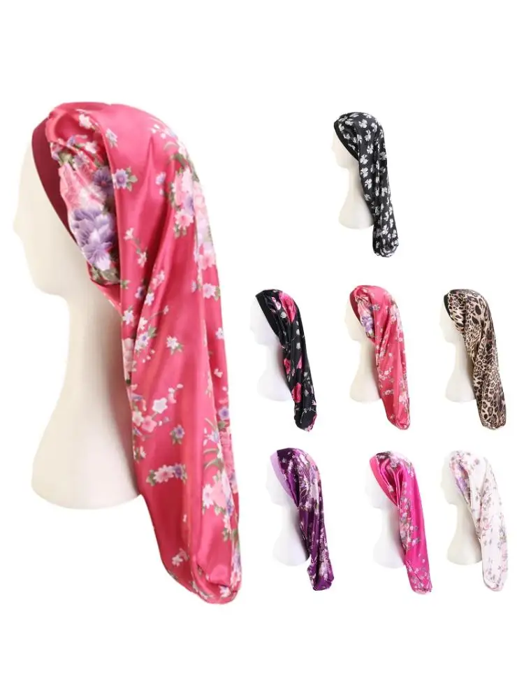 

Satin Bonnet Sleep Cap for Curly Long Hair Floral Print Elastic Band Turban Hat 83XF