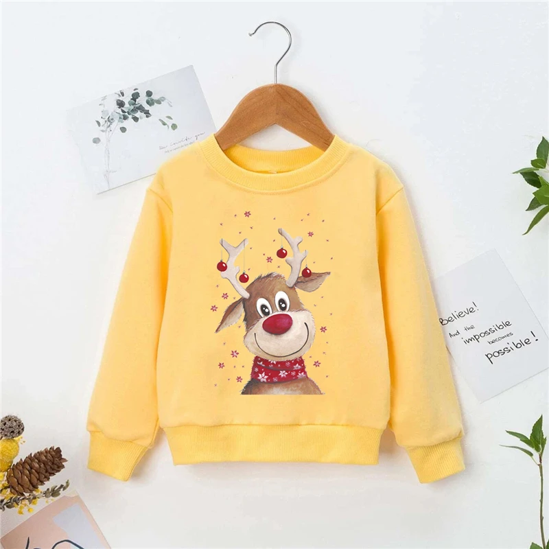 

Желтый Детский топ с принтом оленей и оленей, с длинным рукавом