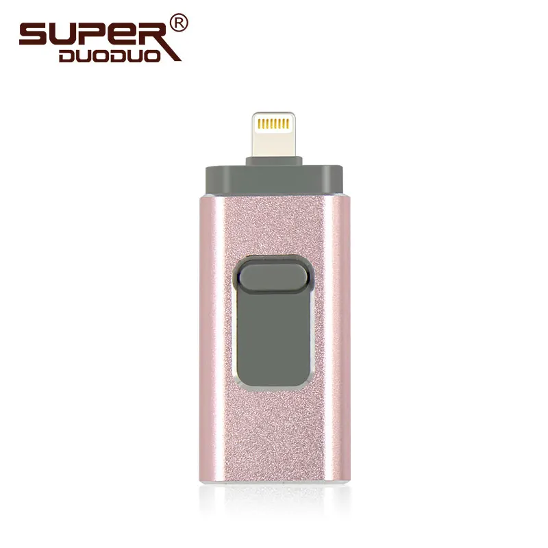 Usb флеш-накопитель 128 ГБ, 16 ГБ, 32 ГБ, 64 ГБ, флеш-накопитель HD, внешняя карта памяти для iphone 7, 7 Plus, 6, 6s Plus, 5S, ipad, флешка - Цвет: Rose-gold