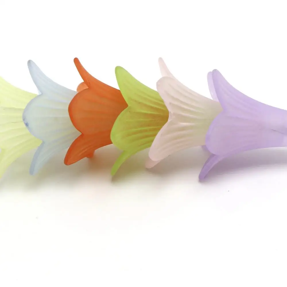 

50 Mixed Color Frost Acrylic Trumpet Flower Bead Cap 22mm Cones With Center Hole