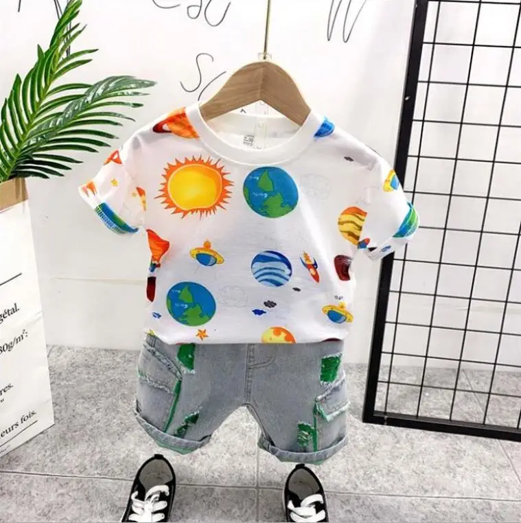 

New Boys Clothes Set Children Clothing Summer Toddler Kids Clothes Tracksuit For Baby T-shirts And Shorts Sets 2-7Y Planet Print