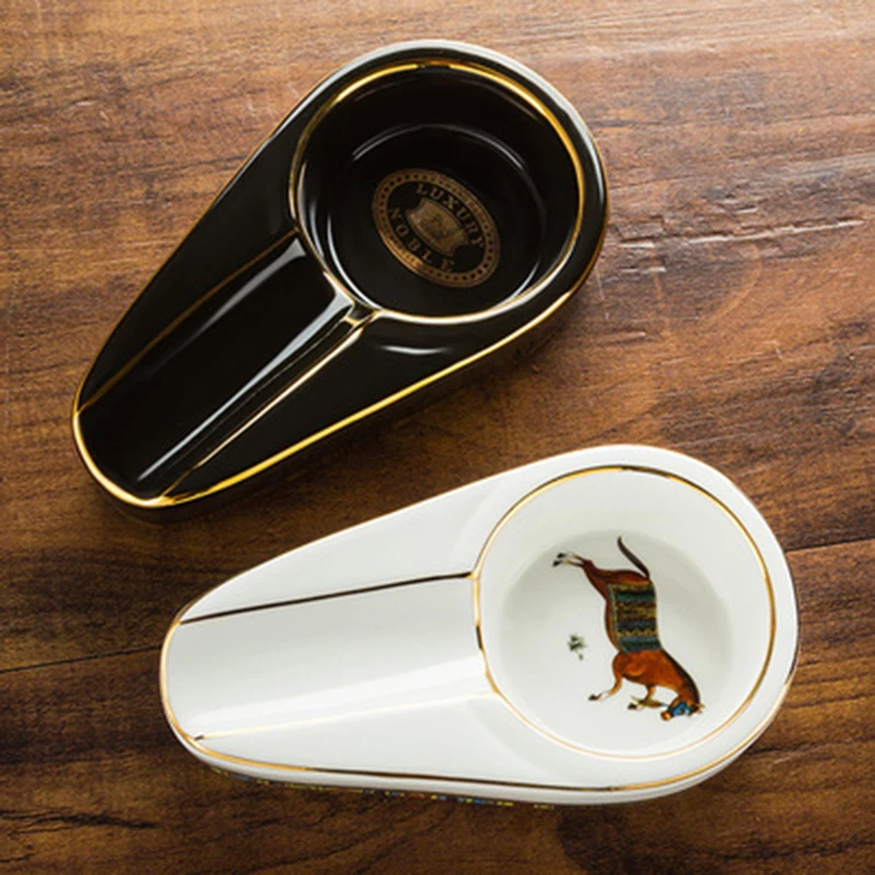 

1 Pcs fashion Cigar Gadgets Ceramic Cigar Ashtray Single Cigar Holder Round Ash Slot portable smoking set ceramic ashtray