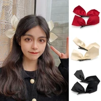 1 pair women girl hair clip solid color bow fringe fixation side hair pin barrette for daily life