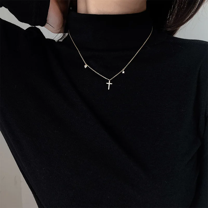 Колье с крестом CZ сердце и звезды колье многослойное ожерелье изысканное женское