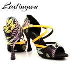 Женские туфли для латинских танцев Ladingwu, джинсовые туфли с цветочным принтом, обувь для танцев, мягкая подошва, Обувь для бальных танцев