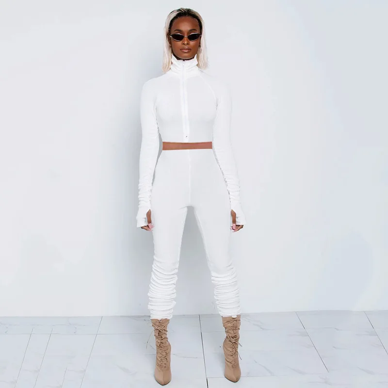 

fashion casual women's two piece set with pleated high collar