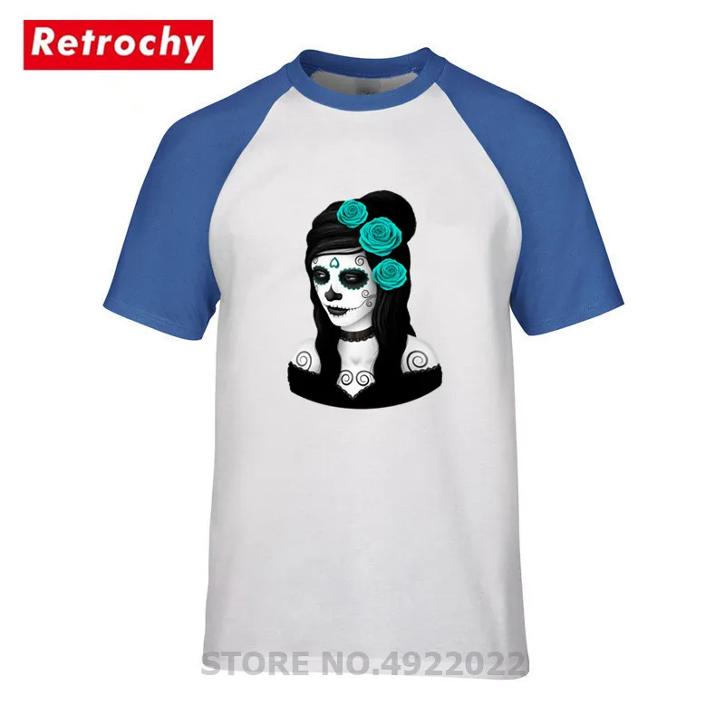 Футболка с надписью День мертвецов голубыми розами новинка 2019 топы в
