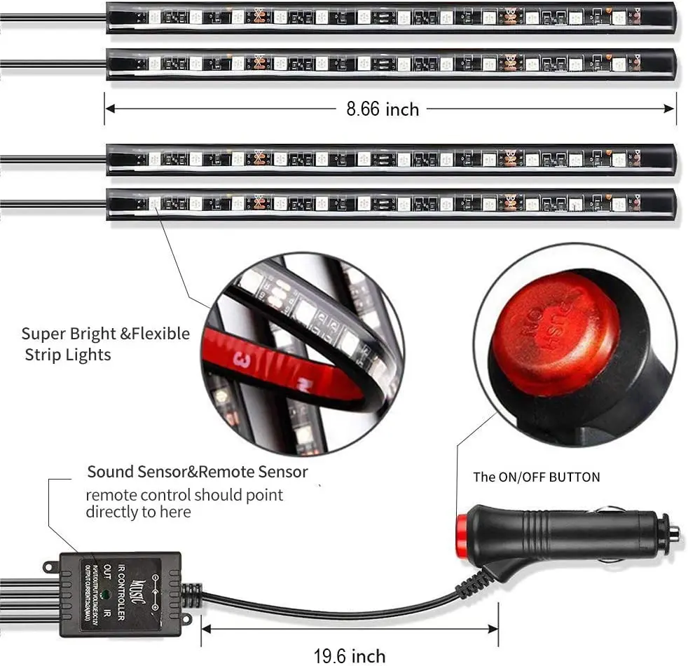 Автомобиль окружающего светильник RGB Цвет Беспроводной дистанционного