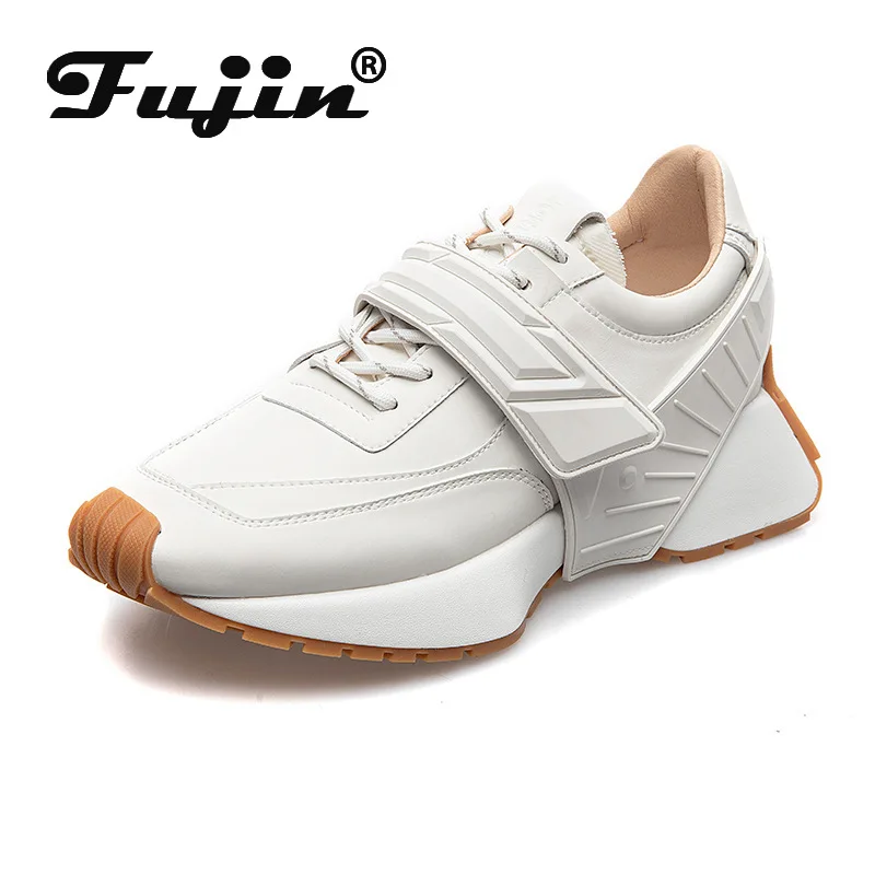

Fujin 2022 Genuine Leather 5cm Platform Shoes Chunky Sneakers Za Ins Dad Shoes for Female Spring Autumn Breathable Comfy Sneake