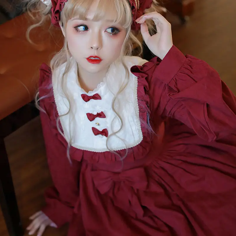 

Gothic vintage sweet lolita dress palace lace Bowknot girdling slim victorian dress kawaii girl gothic lolita op loli cos
