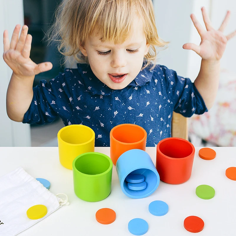 

Новая классификация по цвету Монтессори и подходящая чашка, детская игрушка для раннего развития, подарок для детей, детские деревянные игр...