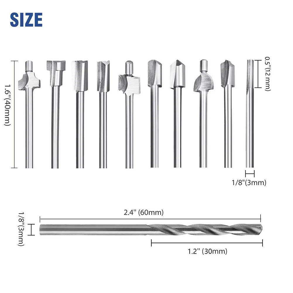 

Drill Bit For Rotary 15x Multi Tool HSS Router Drill Bits Kit Attachment Set HSS Router Bit For Drilling Holes In Wood, Plastic