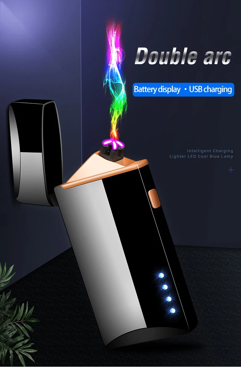 Двойная дуга USB электрическая зажигалка для сигарет ветрозащитный светодиодный плазменный турбо зажигалки перезаряжаемые электронные зажигалки гаджеты для мужчин