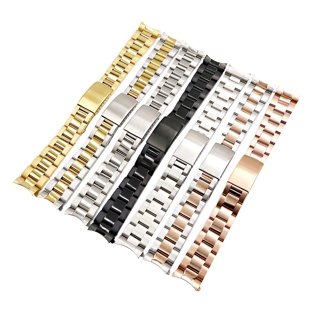 Rolamy 13 17 19 20mm Top Quality Watch Band Stainless Steel Silver Black Vintage Oyster Bracelet For Rolex Datejust Submariner