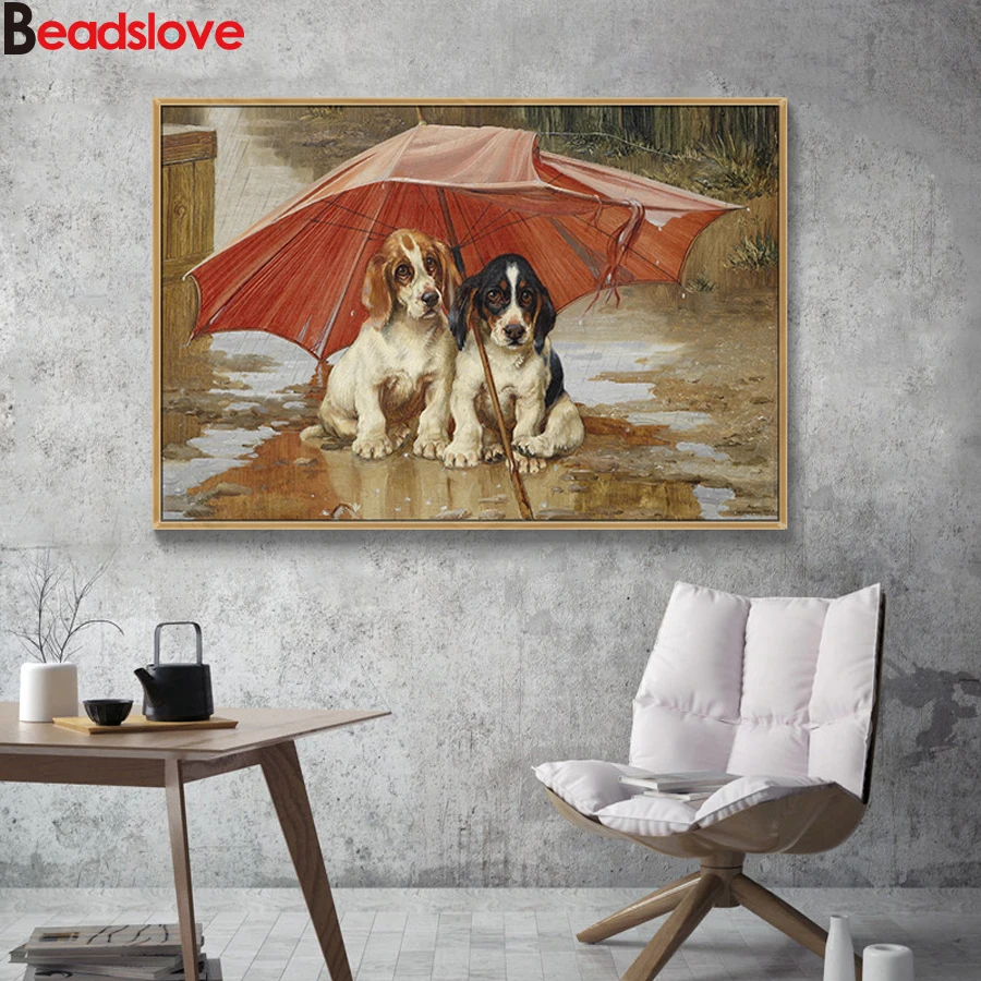 

Two Dogs under the Umbrella 5d diy Diamond Painting full drill square Diamond embroidery diamond mosaic decor drop shipping