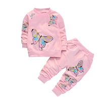 baby girls tracksuit cartoon butterfly print children sets autumn long sleeve infant clothing new fashion casual home wear 1 3y